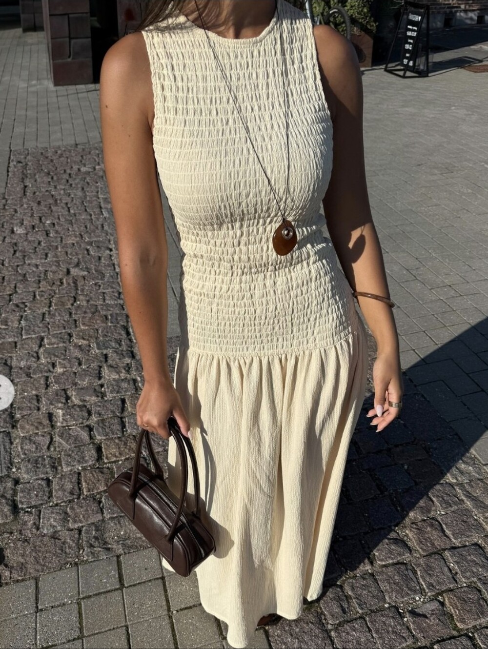 H&M SMOCKED JERSEY MAXI DRESS Yellow Size S - Picture 11 of 16